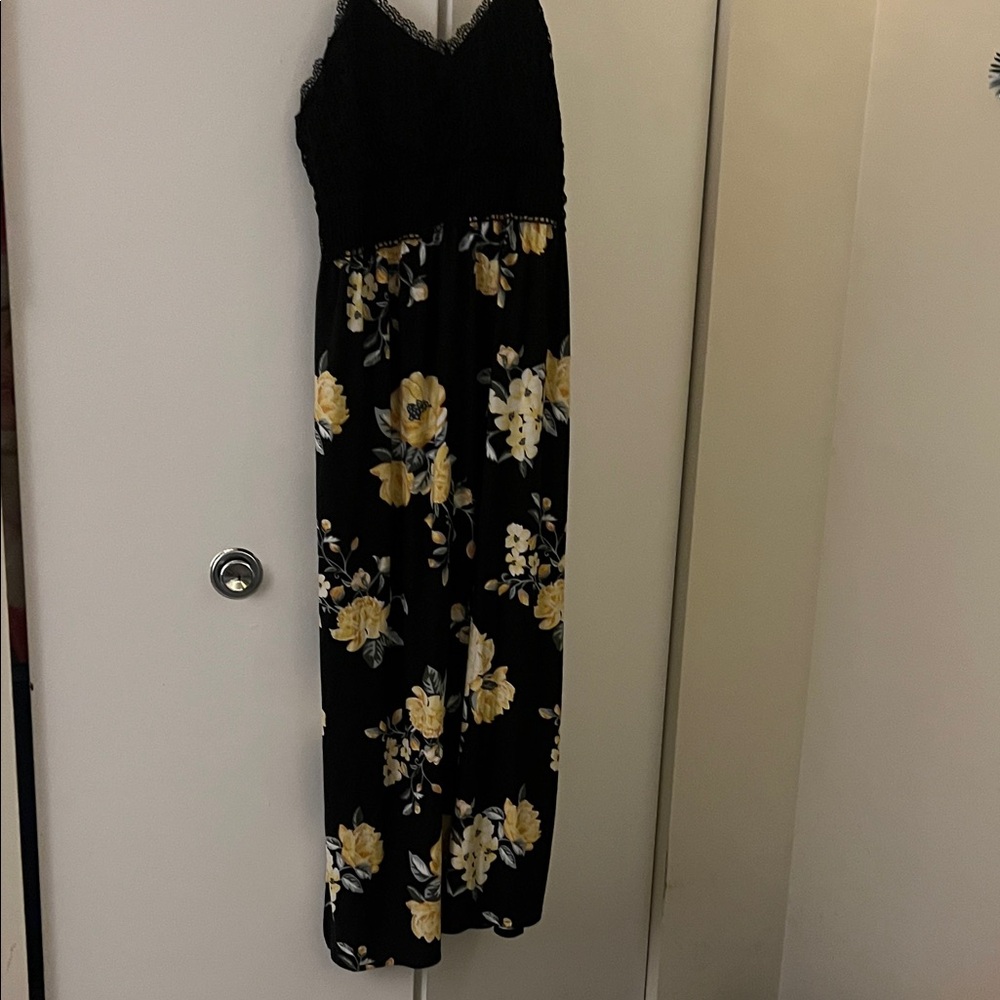 No Boundaries Black and Yellow Floral Maxi Dress